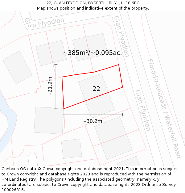 22, GLAN FFYDDION, DYSERTH, RHYL, LL18 6EG: Plot and title map