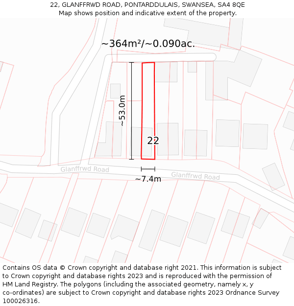 22, GLANFFRWD ROAD, PONTARDDULAIS, SWANSEA, SA4 8QE: Plot and title map