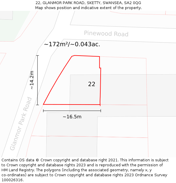 22, GLANMOR PARK ROAD, SKETTY, SWANSEA, SA2 0QG: Plot and title map