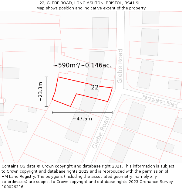 22, GLEBE ROAD, LONG ASHTON, BRISTOL, BS41 9LH: Plot and title map