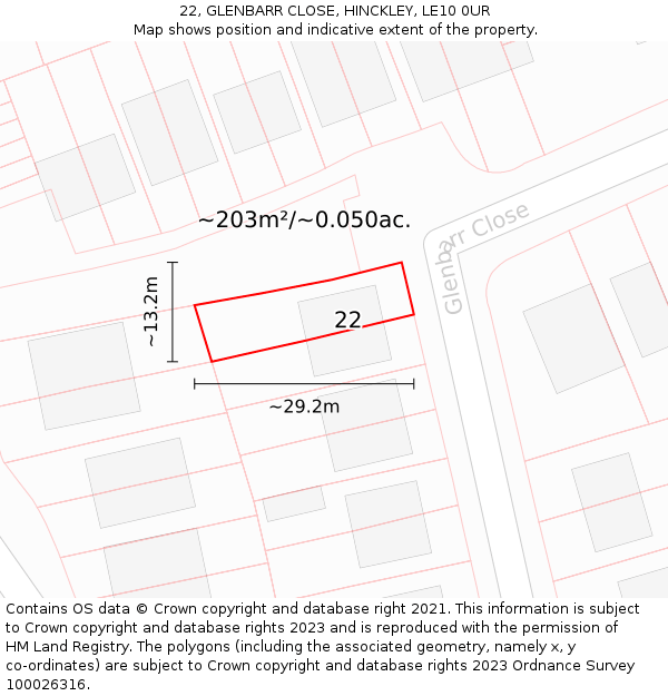 22, GLENBARR CLOSE, HINCKLEY, LE10 0UR: Plot and title map