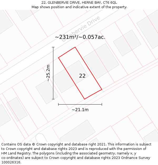 22, GLENBERVIE DRIVE, HERNE BAY, CT6 6QL: Plot and title map