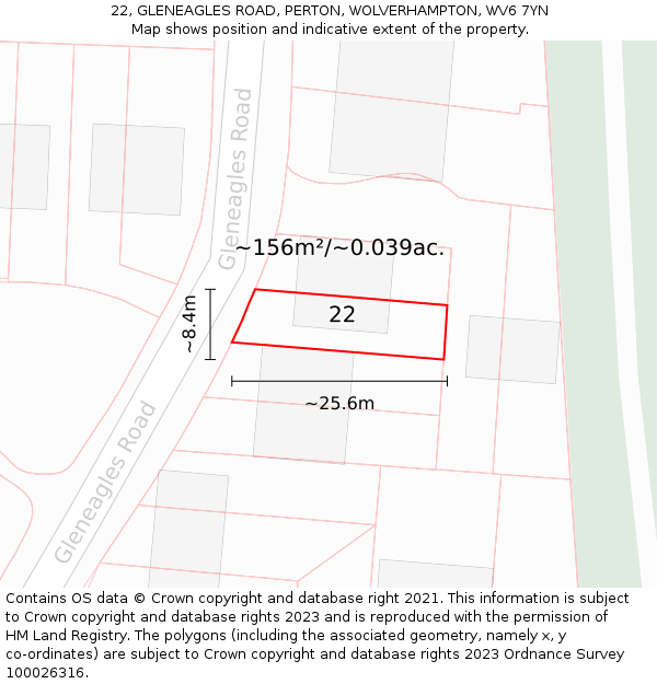 22, GLENEAGLES ROAD, PERTON, WOLVERHAMPTON, WV6 7YN: Plot and title map