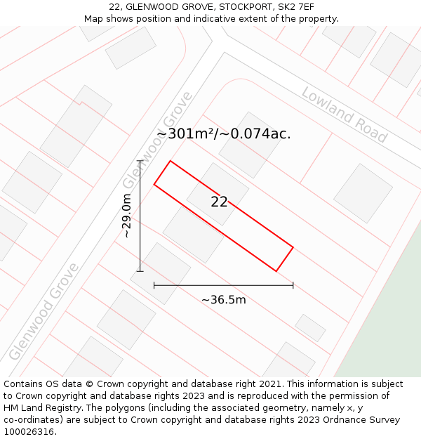 22, GLENWOOD GROVE, STOCKPORT, SK2 7EF: Plot and title map
