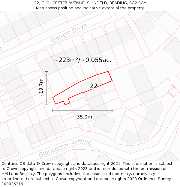 22, GLOUCESTER AVENUE, SHINFIELD, READING, RG2 9GA: Plot and title map