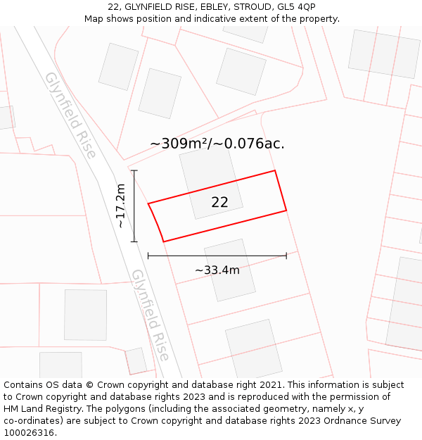 22, GLYNFIELD RISE, EBLEY, STROUD, GL5 4QP: Plot and title map