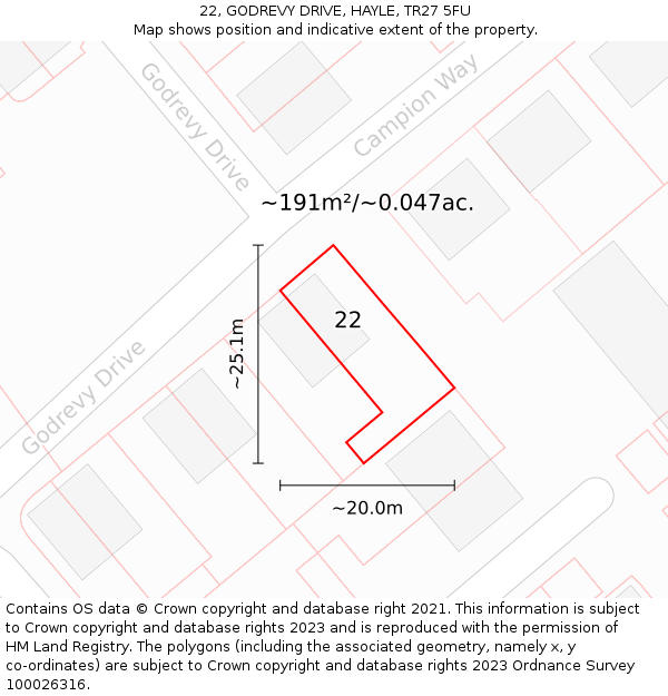 22, GODREVY DRIVE, HAYLE, TR27 5FU: Plot and title map