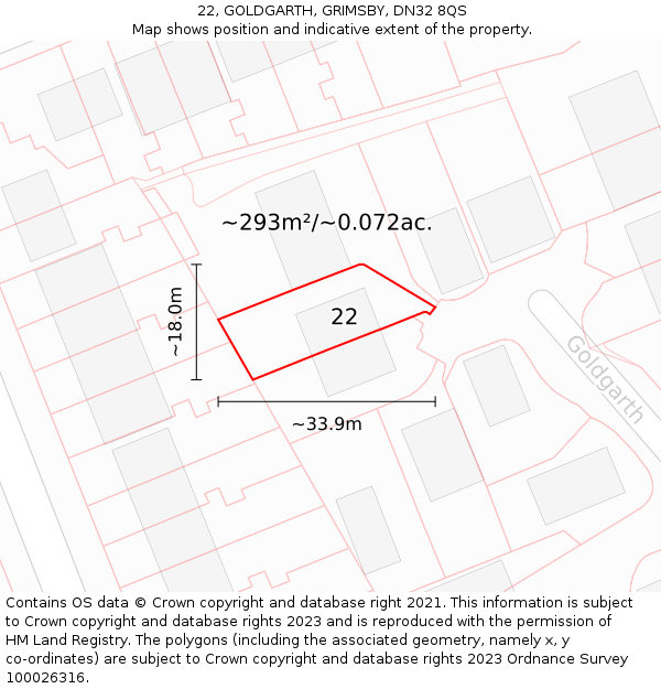 22, GOLDGARTH, GRIMSBY, DN32 8QS: Plot and title map