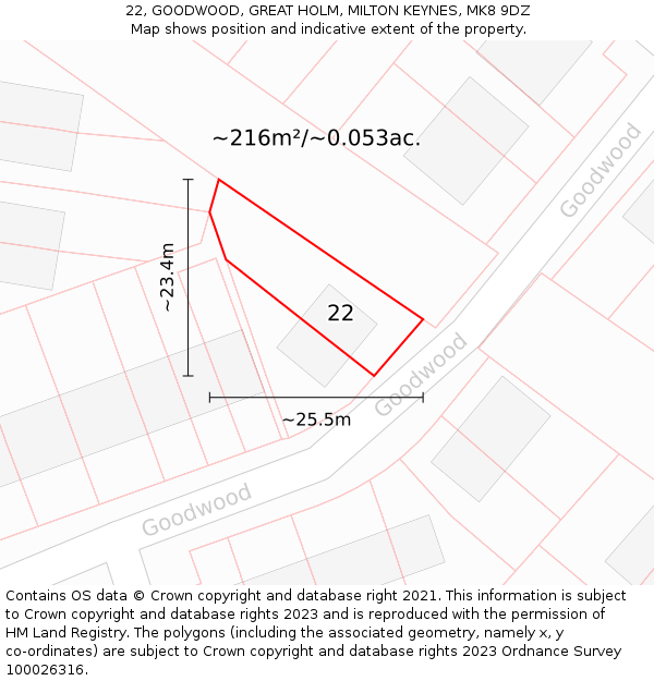 22, GOODWOOD, GREAT HOLM, MILTON KEYNES, MK8 9DZ: Plot and title map