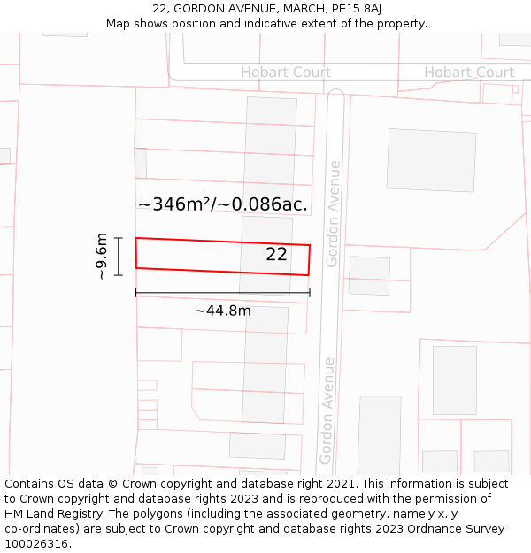 22, GORDON AVENUE, MARCH, PE15 8AJ: Plot and title map