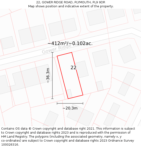 22, GOWER RIDGE ROAD, PLYMOUTH, PL9 9DR: Plot and title map