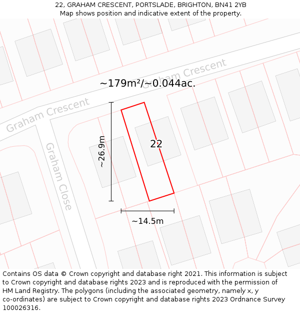 22, GRAHAM CRESCENT, PORTSLADE, BRIGHTON, BN41 2YB: Plot and title map