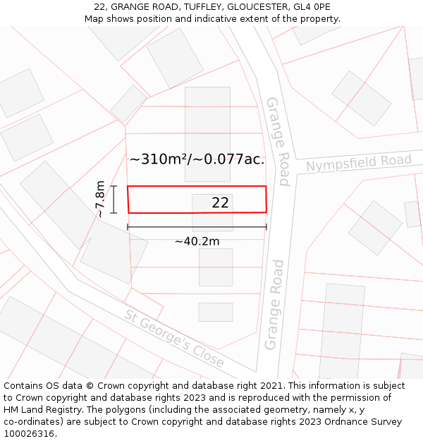 22, GRANGE ROAD, TUFFLEY, GLOUCESTER, GL4 0PE: Plot and title map