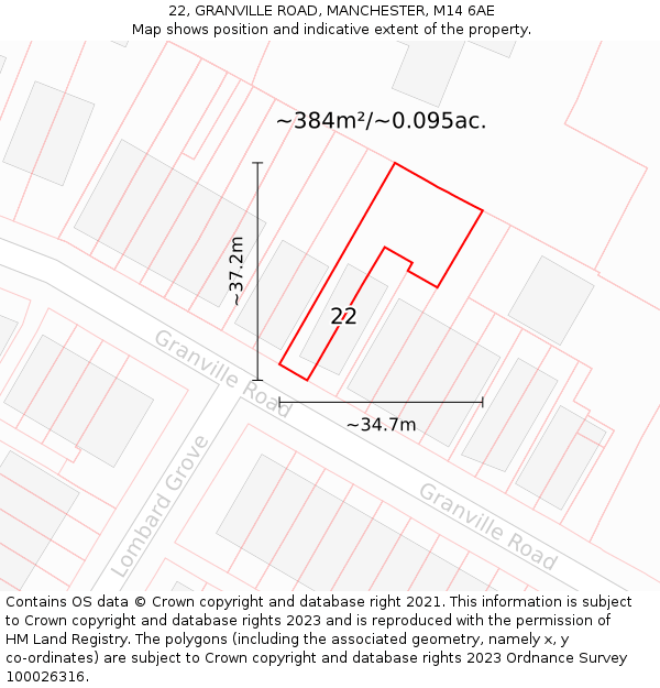 22, GRANVILLE ROAD, MANCHESTER, M14 6AE: Plot and title map