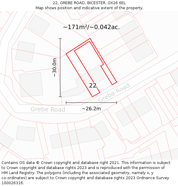 22, GREBE ROAD, BICESTER, OX26 6EL: Plot and title map