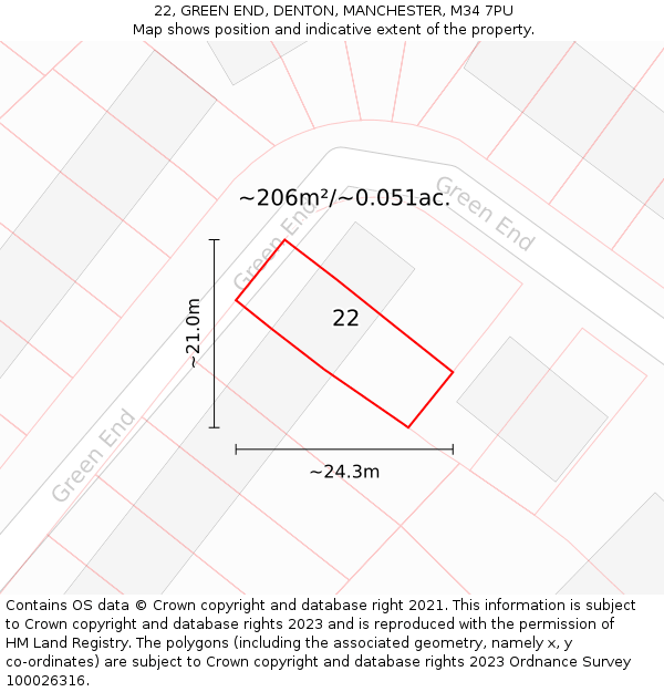 22, GREEN END, DENTON, MANCHESTER, M34 7PU: Plot and title map