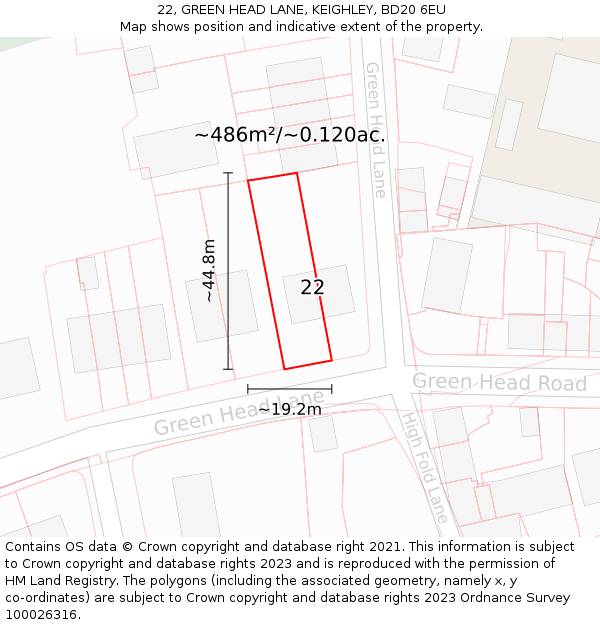 22, GREEN HEAD LANE, KEIGHLEY, BD20 6EU: Plot and title map