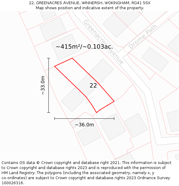 22, GREENACRES AVENUE, WINNERSH, WOKINGHAM, RG41 5SX: Plot and title map