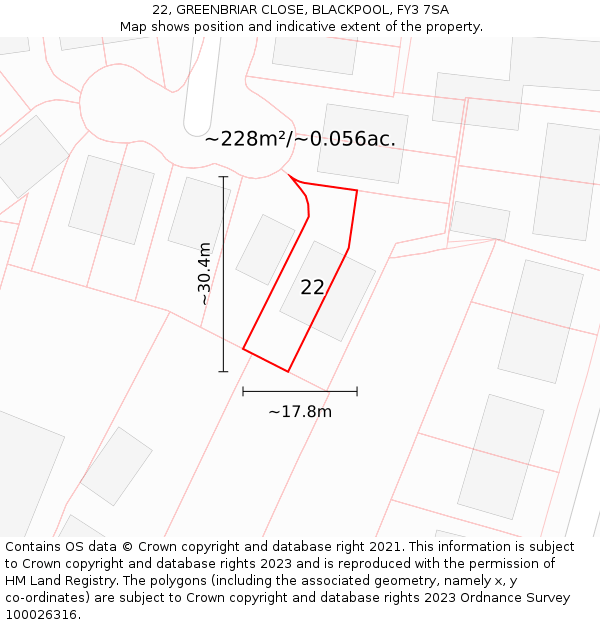 22, GREENBRIAR CLOSE, BLACKPOOL, FY3 7SA: Plot and title map