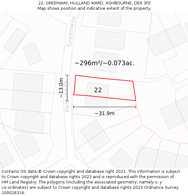 22, GREENWAY, HULLAND WARD, ASHBOURNE, DE6 3FE: Plot and title map