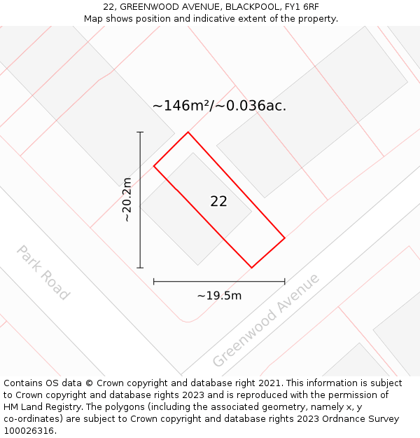 22, GREENWOOD AVENUE, BLACKPOOL, FY1 6RF: Plot and title map