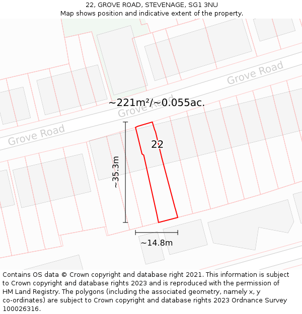 22, GROVE ROAD, STEVENAGE, SG1 3NU: Plot and title map