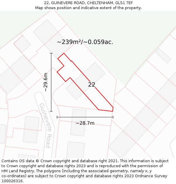 22, GUINEVERE ROAD, CHELTENHAM, GL51 7EF: Plot and title map