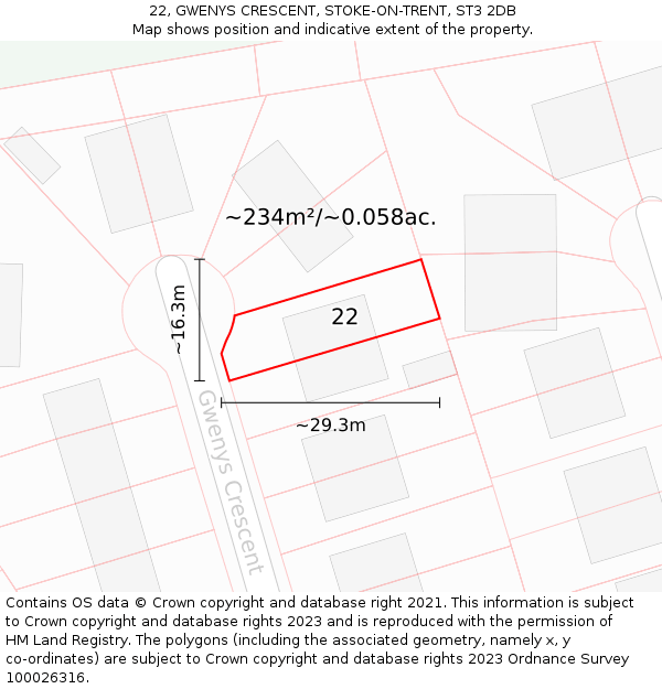 22, GWENYS CRESCENT, STOKE-ON-TRENT, ST3 2DB: Plot and title map