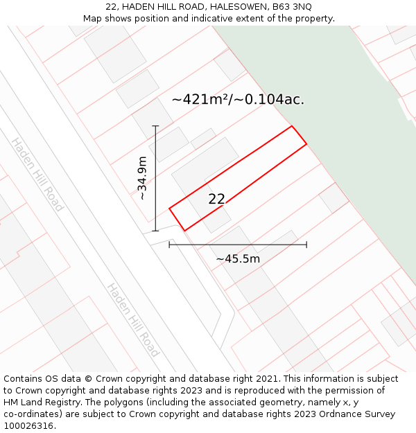 22, HADEN HILL ROAD, HALESOWEN, B63 3NQ: Plot and title map