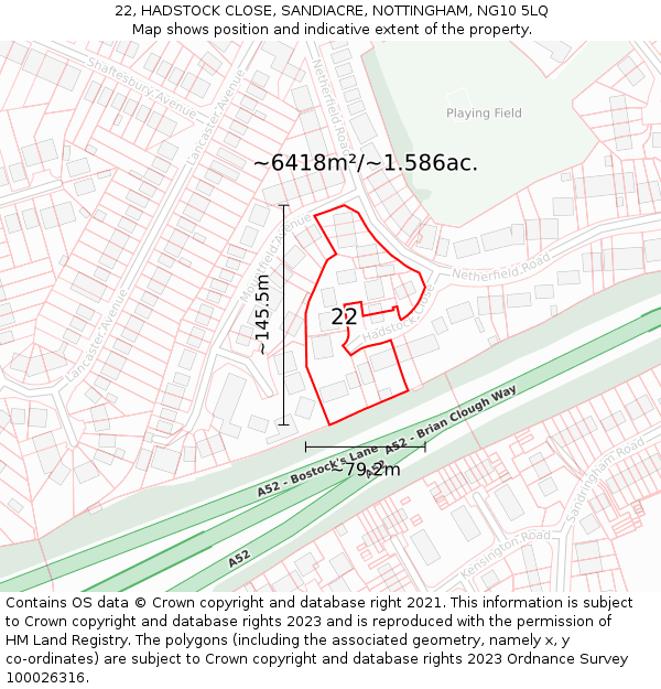 22, HADSTOCK CLOSE, SANDIACRE, NOTTINGHAM, NG10 5LQ: Plot and title map