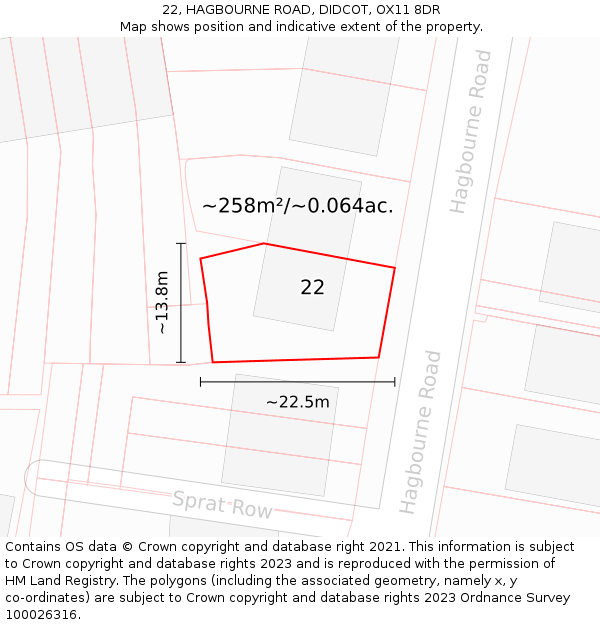 22, HAGBOURNE ROAD, DIDCOT, OX11 8DR: Plot and title map