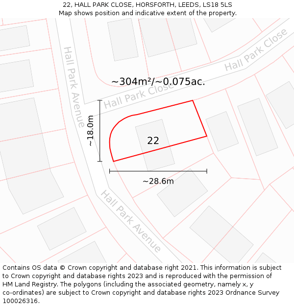 22, HALL PARK CLOSE, HORSFORTH, LEEDS, LS18 5LS: Plot and title map