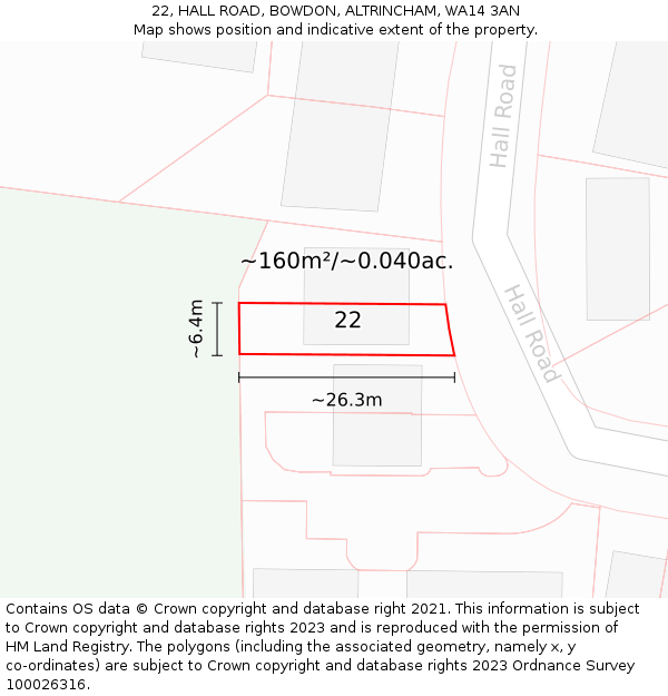 22, HALL ROAD, BOWDON, ALTRINCHAM, WA14 3AN: Plot and title map