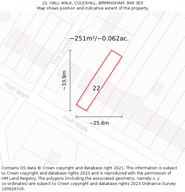 22, HALL WALK, COLESHILL, BIRMINGHAM, B46 3ES: Plot and title map