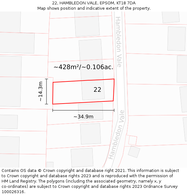 22, HAMBLEDON VALE, EPSOM, KT18 7DA: Plot and title map