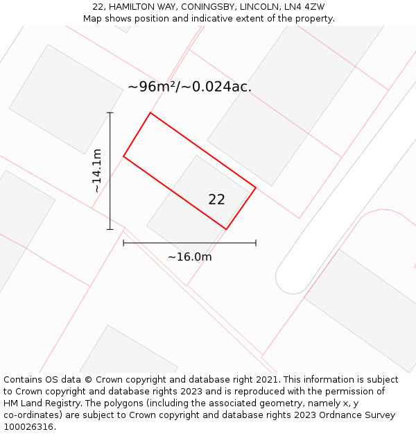 22, HAMILTON WAY, CONINGSBY, LINCOLN, LN4 4ZW: Plot and title map