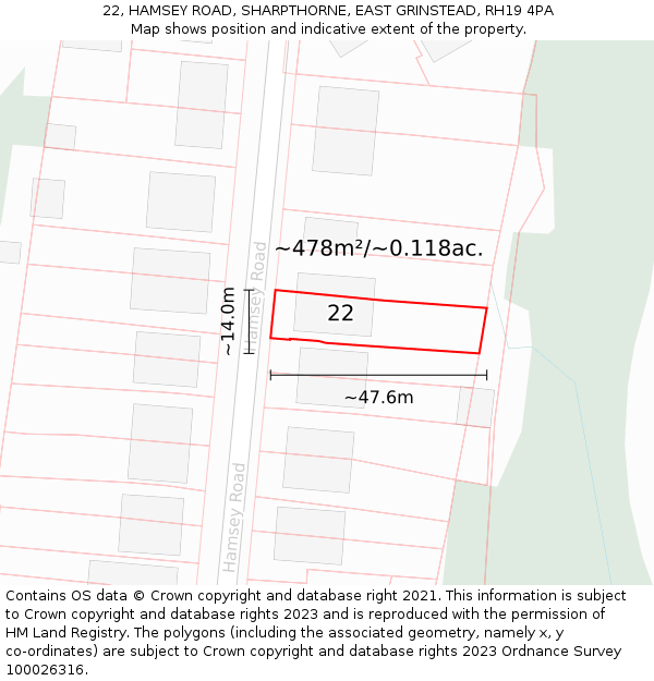 22, HAMSEY ROAD, SHARPTHORNE, EAST GRINSTEAD, RH19 4PA: Plot and title map