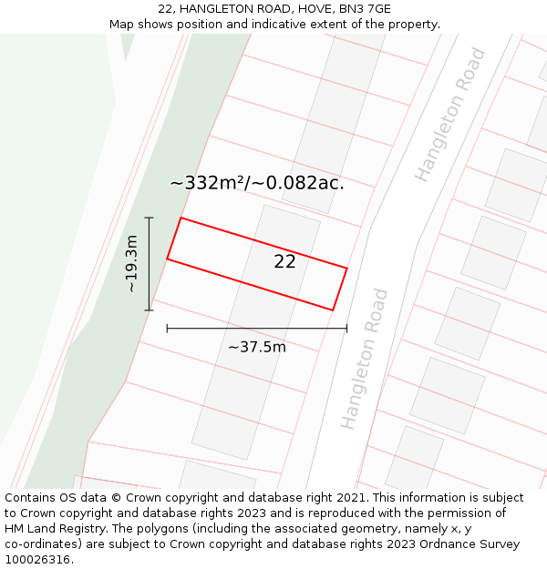 22, HANGLETON ROAD, HOVE, BN3 7GE: Plot and title map