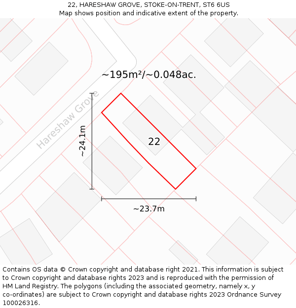 22, HARESHAW GROVE, STOKE-ON-TRENT, ST6 6US: Plot and title map