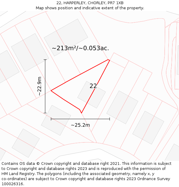 22, HARPERLEY, CHORLEY, PR7 1XB: Plot and title map