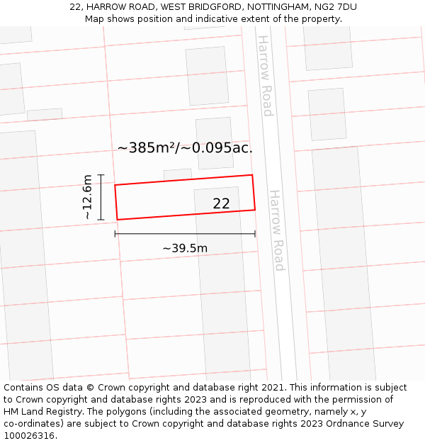 22, HARROW ROAD, WEST BRIDGFORD, NOTTINGHAM, NG2 7DU: Plot and title map