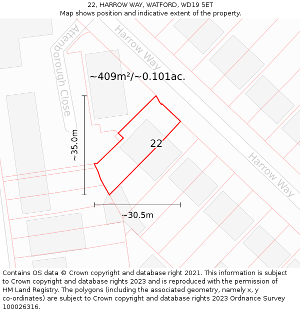 22, HARROW WAY, WATFORD, WD19 5ET: Plot and title map