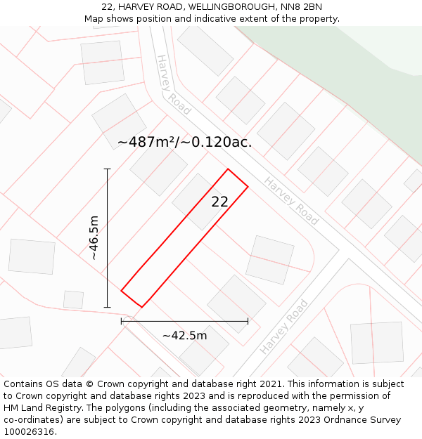 22, HARVEY ROAD, WELLINGBOROUGH, NN8 2BN: Plot and title map