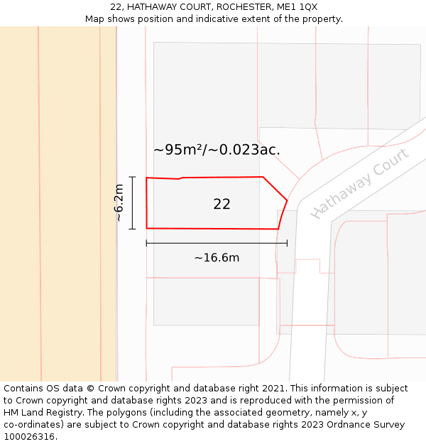 22, HATHAWAY COURT, ROCHESTER, ME1 1QX: Plot and title map