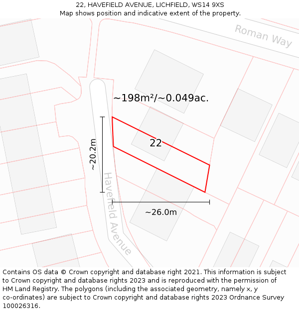 22, HAVEFIELD AVENUE, LICHFIELD, WS14 9XS: Plot and title map