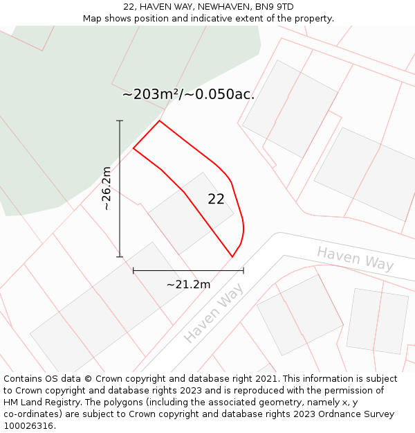 22, HAVEN WAY, NEWHAVEN, BN9 9TD: Plot and title map