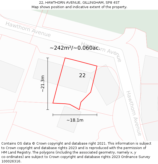 22, HAWTHORN AVENUE, GILLINGHAM, SP8 4ST: Plot and title map