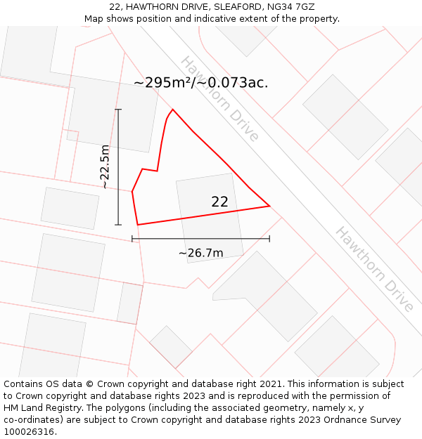 22, HAWTHORN DRIVE, SLEAFORD, NG34 7GZ: Plot and title map