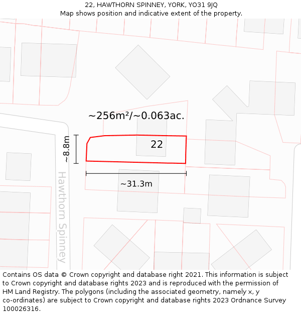 22, HAWTHORN SPINNEY, YORK, YO31 9JQ: Plot and title map