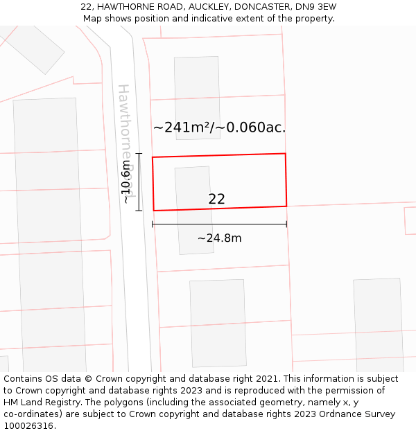 22, HAWTHORNE ROAD, AUCKLEY, DONCASTER, DN9 3EW: Plot and title map